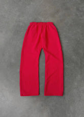 Bright red straight-leg sweatpants with elastic waistband, casual fit, soft fabric