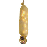 Hanging brown cocoon prop with glowing lights and scary face, Halloween decoration