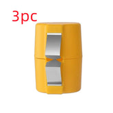 Yellow plastic and metal wire stripping tool, compact design, set of three pieces.