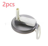 Gray plastic flip-top water bottle lid with straw and white handle, pack of 2