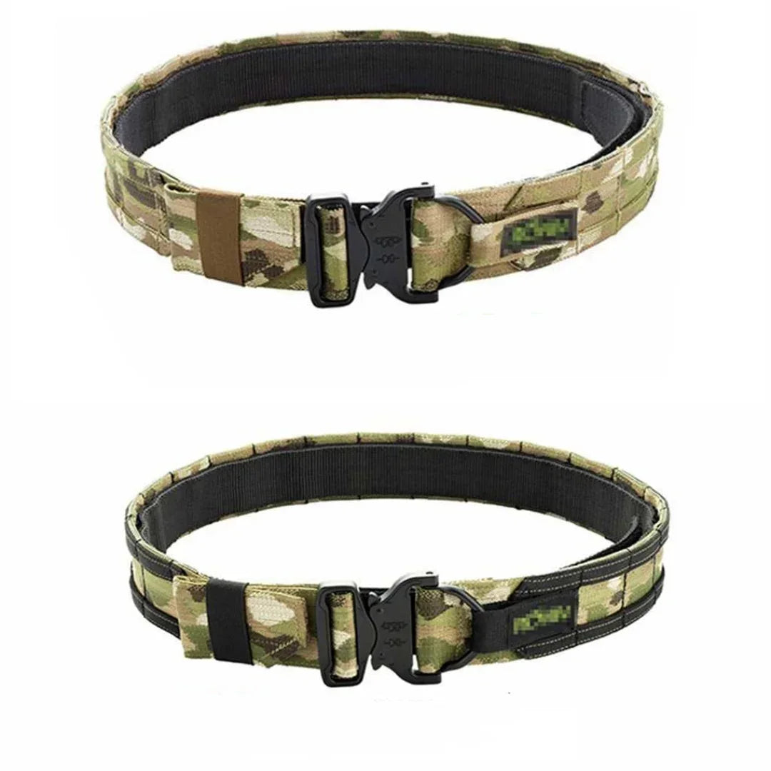 Camouflage utility belt with quick-release buckle, adjustable fit, durable nylon material