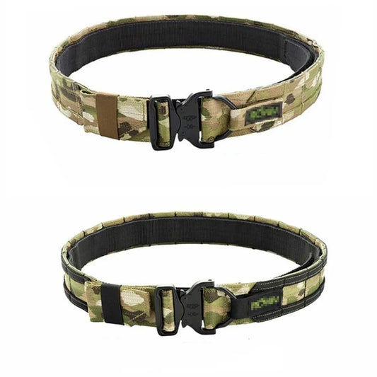 Camouflage utility belt with quick-release buckle, adjustable fit, durable nylon material