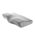Contoured white memory foam pillow with ergonomic shape and breathable perforated cover