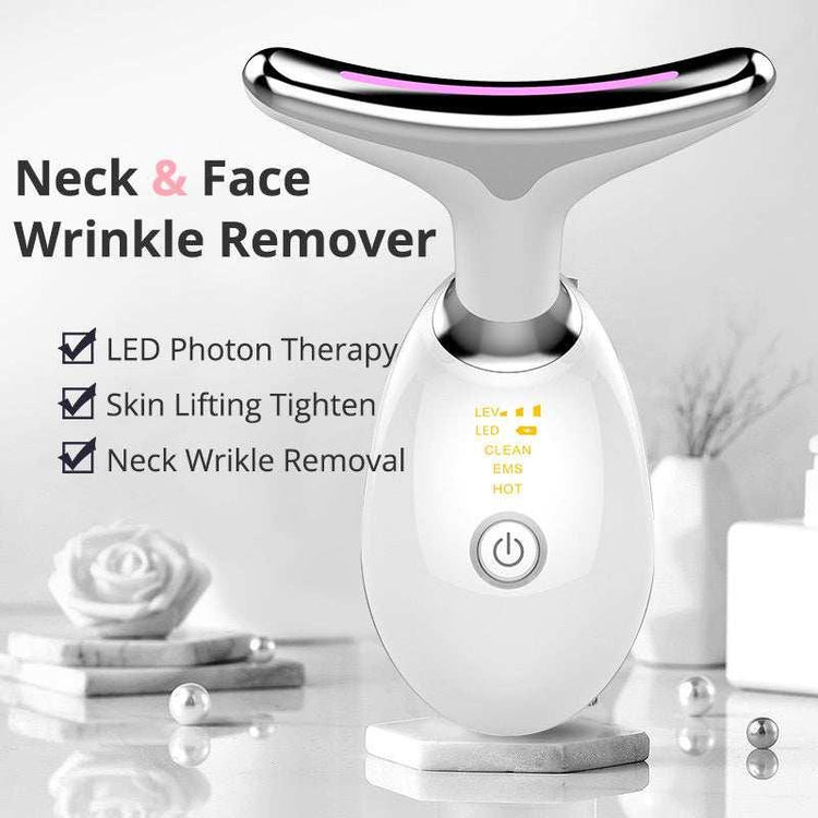 White LED photon therapy device for face and neck skin tightening, modern design