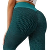 Teal mesh leggings with high waist, form-fitting design for athletic wear