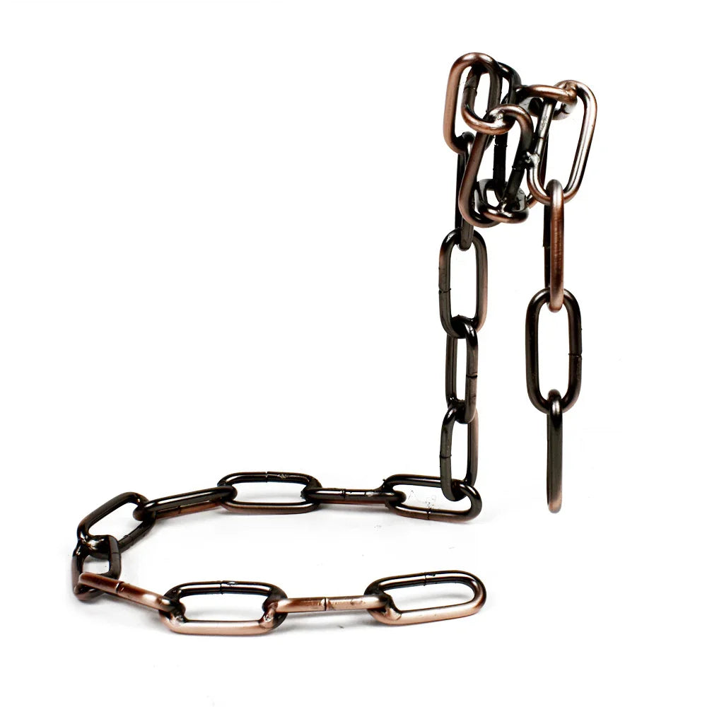 Chunky metal chain necklace in bronze with oversized oval links on white background.