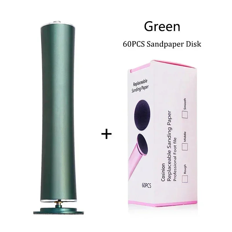 Green metal foot file tool with box of 60 replaceable sanding paper disks