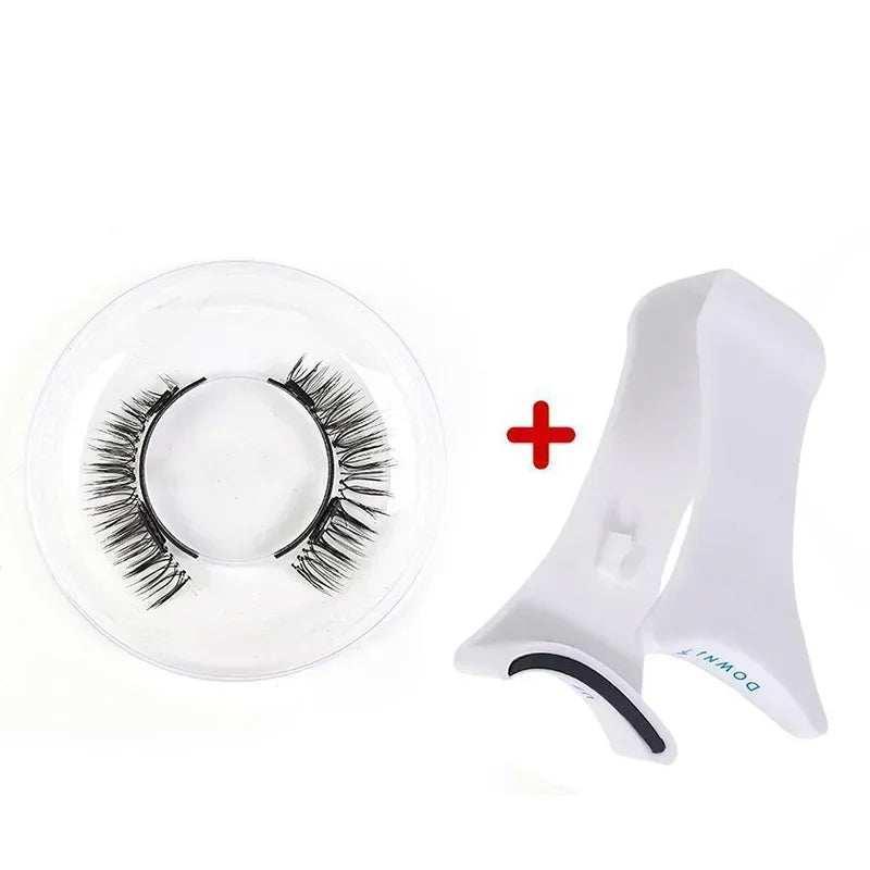 Black faux mink magnetic false eyelashes with white plastic applicator tool