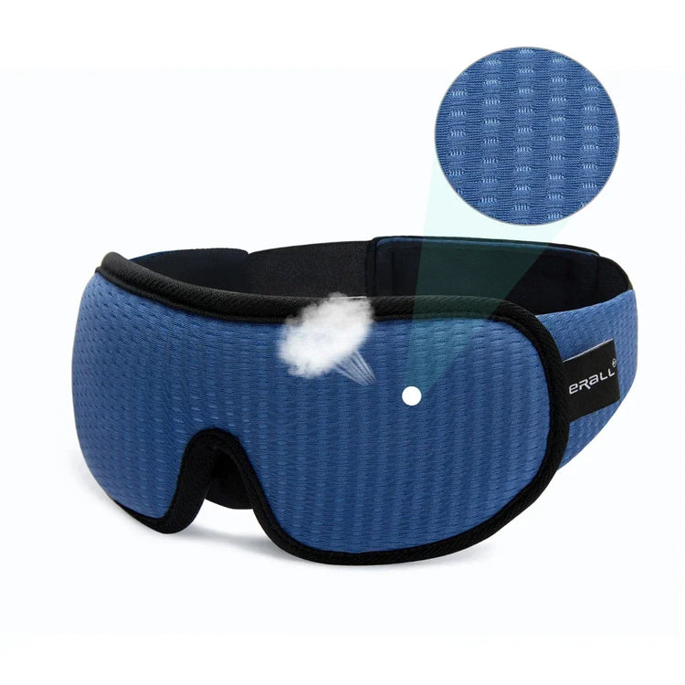 Blue textured sleep mask with soft, breathable fabric and adjustable fit for comfort.