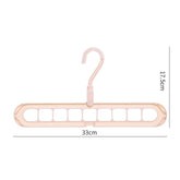 Beige plastic multi-slot clothes hanger with nine openings, 33cm wide, 17.5cm high