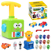 Colorful kids balloon-powered car toy set with pump, cars, rockets, and assorted balloons