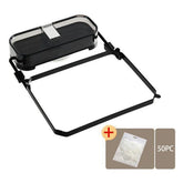 Black rectangular storage box with transparent lid and included pack of 50 clear accessories