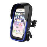 Waterproof black and blue bike phone mount case with sun visor and zipper closure