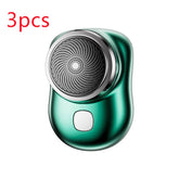 Compact green electric shaver with metallic finish and ergonomic grip, 3-piece set