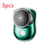 Compact green electric shaver with metallic finish and ergonomic grip, 3-piece set