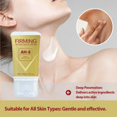Creamy firming neck cream being applied to a woman&