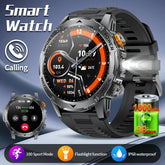 Rugged silver smart watch with black silicone strap, digital display, and multifunction features.