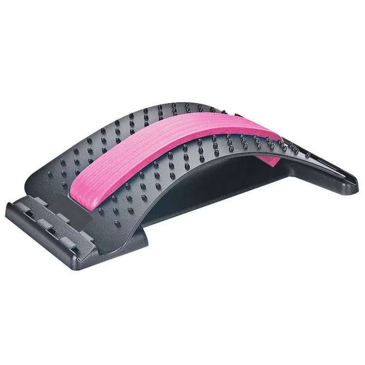 Adjustable black and pink back stretcher with ergonomic arch and acupressure points