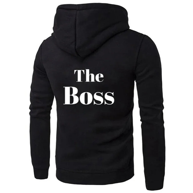 Black hoodie with bold white &