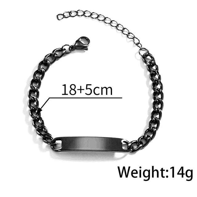 Black stainless steel curb chain bracelet with adjustable length, minimalist design, unisex fit