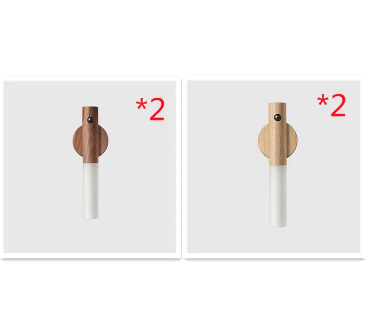 Two sets of modern wooden wall hooks in dark and light wood finishes, minimalist design