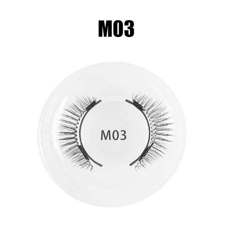 Pair of black synthetic false eyelashes in round clear case, wispy and natural style