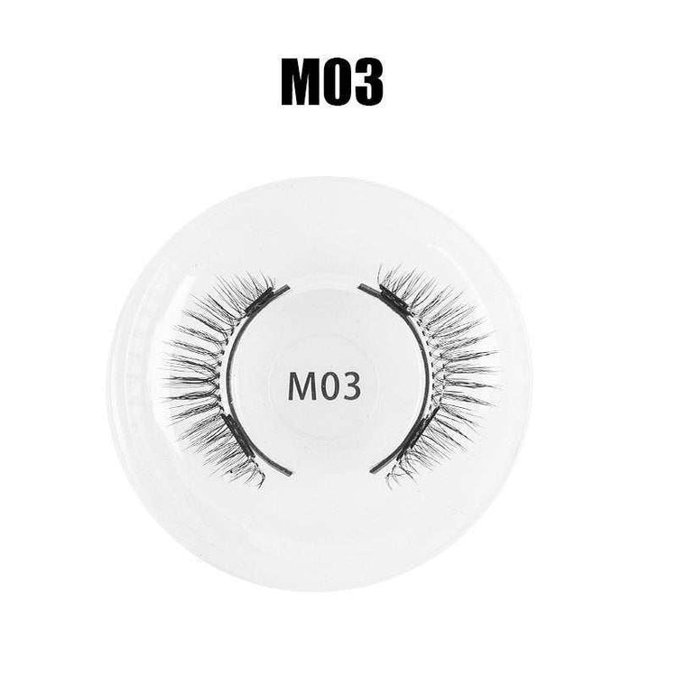 Pair of black synthetic false eyelashes in round clear case, wispy and natural style