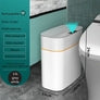 Smart white rectangular trash can with automatic sensor, waterproof, 13L capacity, in modern bathroom