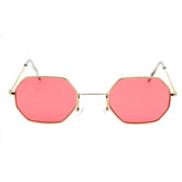 Octagon pink lens sunglasses with gold metal frame, trendy streetwear eyewear