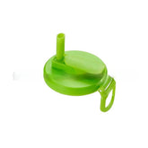 Green plastic water bottle lid with flip straw and carrying handle
