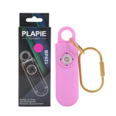 Pink personal safety alarm with gold carabiner, compact design, modern style