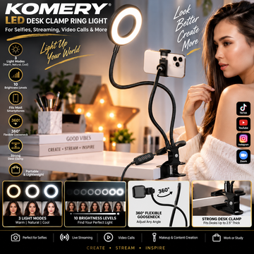 LED Desk Clamp Ring Light for Selfies and Streaming