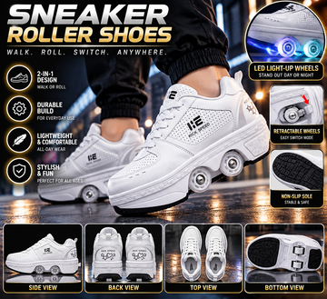 2-in-1 Roller Sneaker Shoes with Hidden Wheels – White