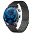 Black mesh band smartwatch with round digital display and futuristic blue interface