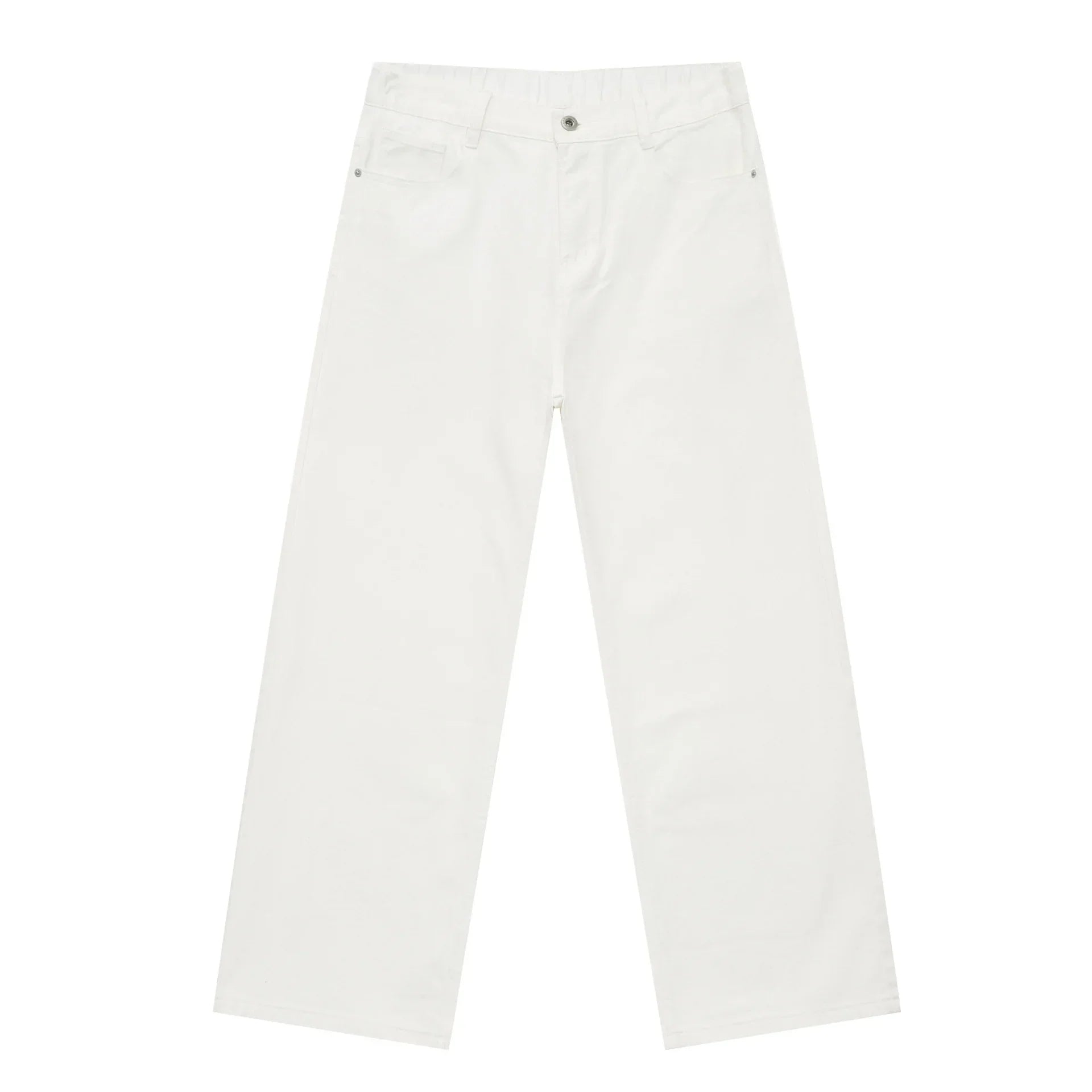 White wide-leg cotton pants with straight fit and classic five-pocket design
