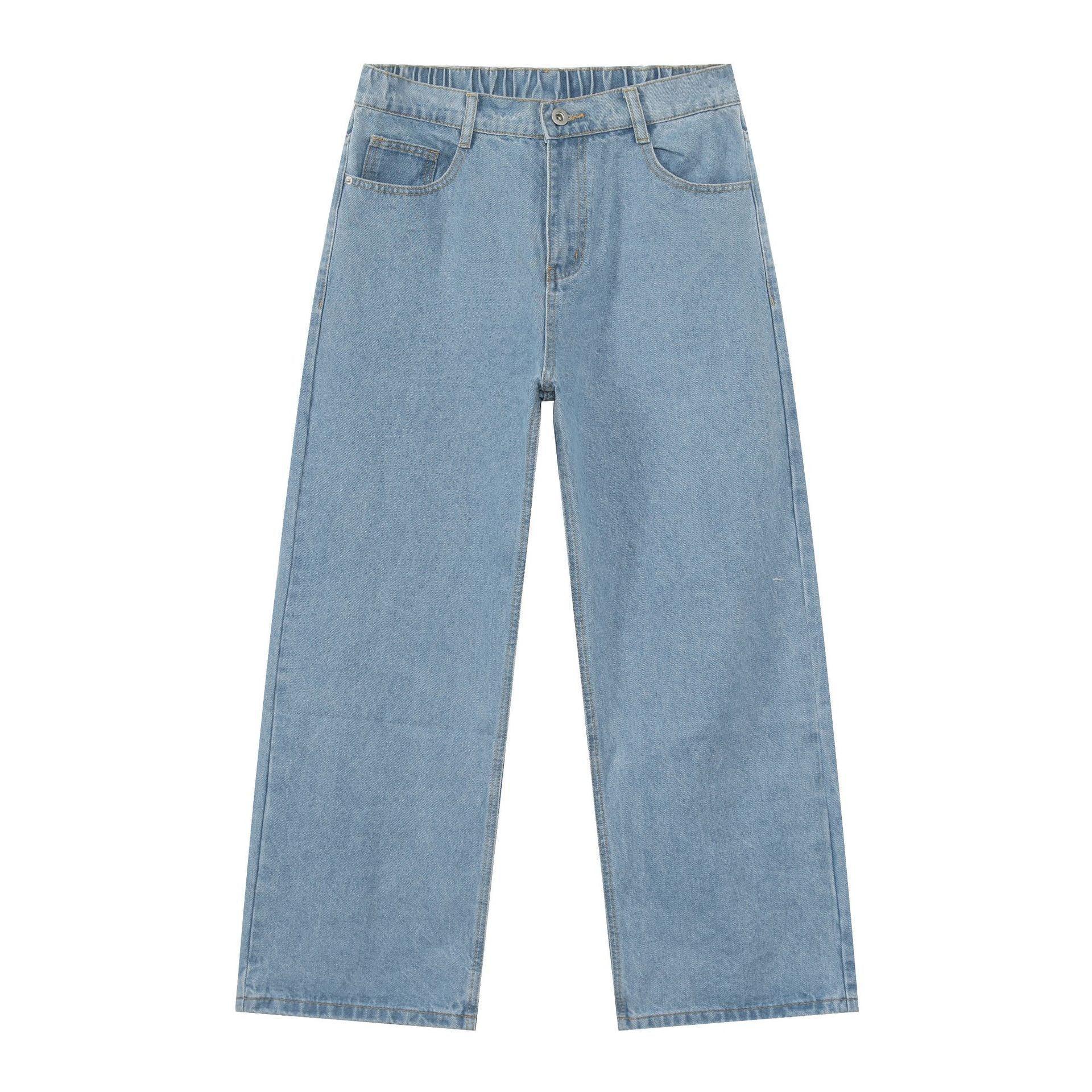 Light blue wide-leg denim jeans with straight fit and classic five-pocket design