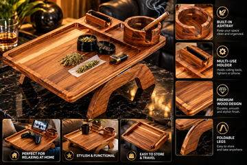 Wooden Sofa Arm Tray Table with Cup Recess & Phone Groove