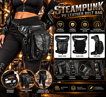 Steampunk PU Leather Belt Bag – Black