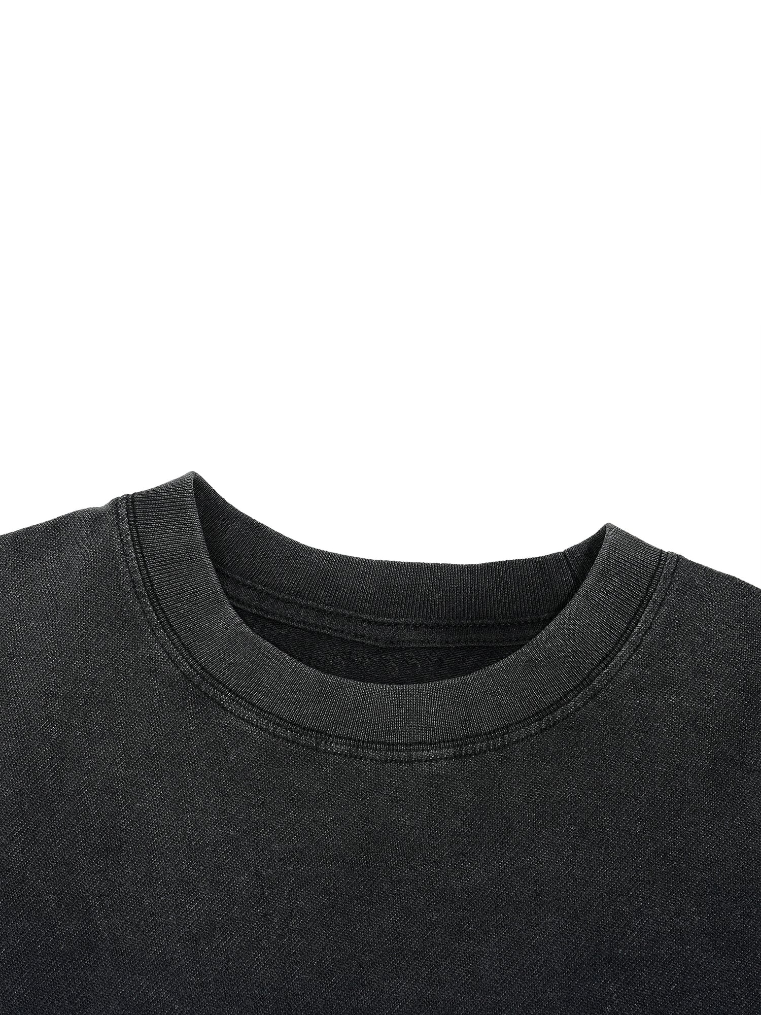 Close-up of a black sweatshirt collar on a white background