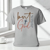 Light gray unisex t-shirt with bold multicolor inspirational text graphic, relaxed fit, cotton material.