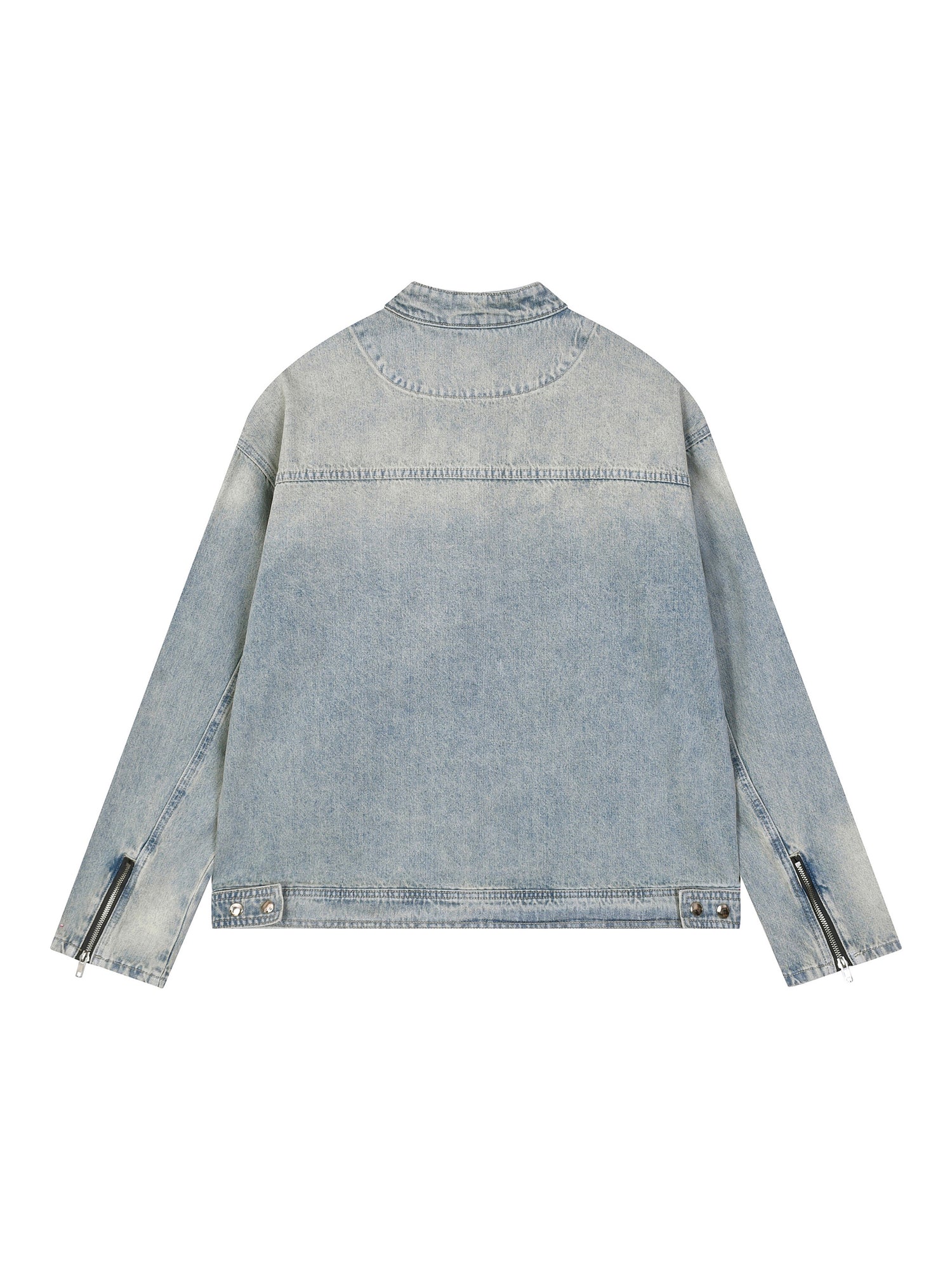 Light blue denim jacket on a white background