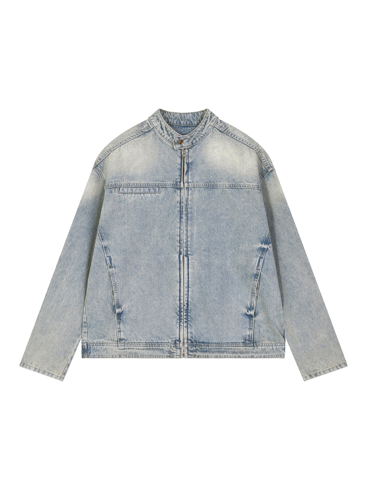 Light blue denim jacket on a white background
