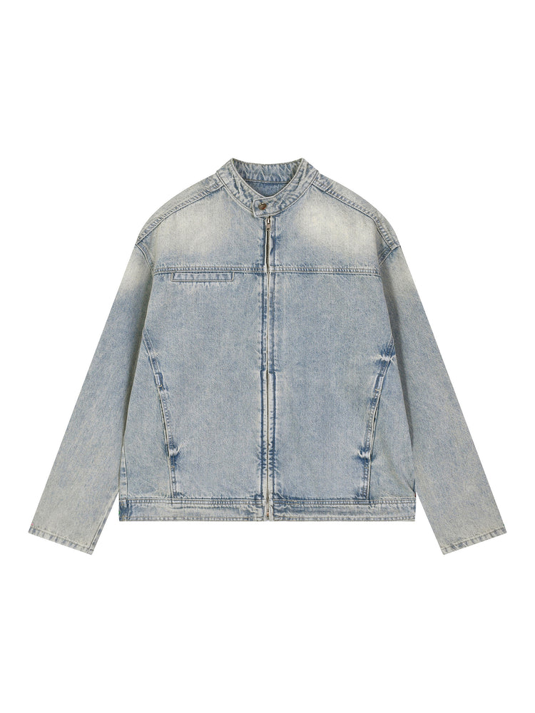 Light blue denim jacket on a white background