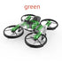 Green futuristic drone with quad propellers and sleek, aerodynamic design.