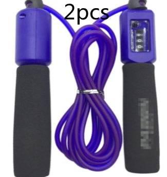 Purple jump rope with foam padded handles and built-in digital counter, set of two