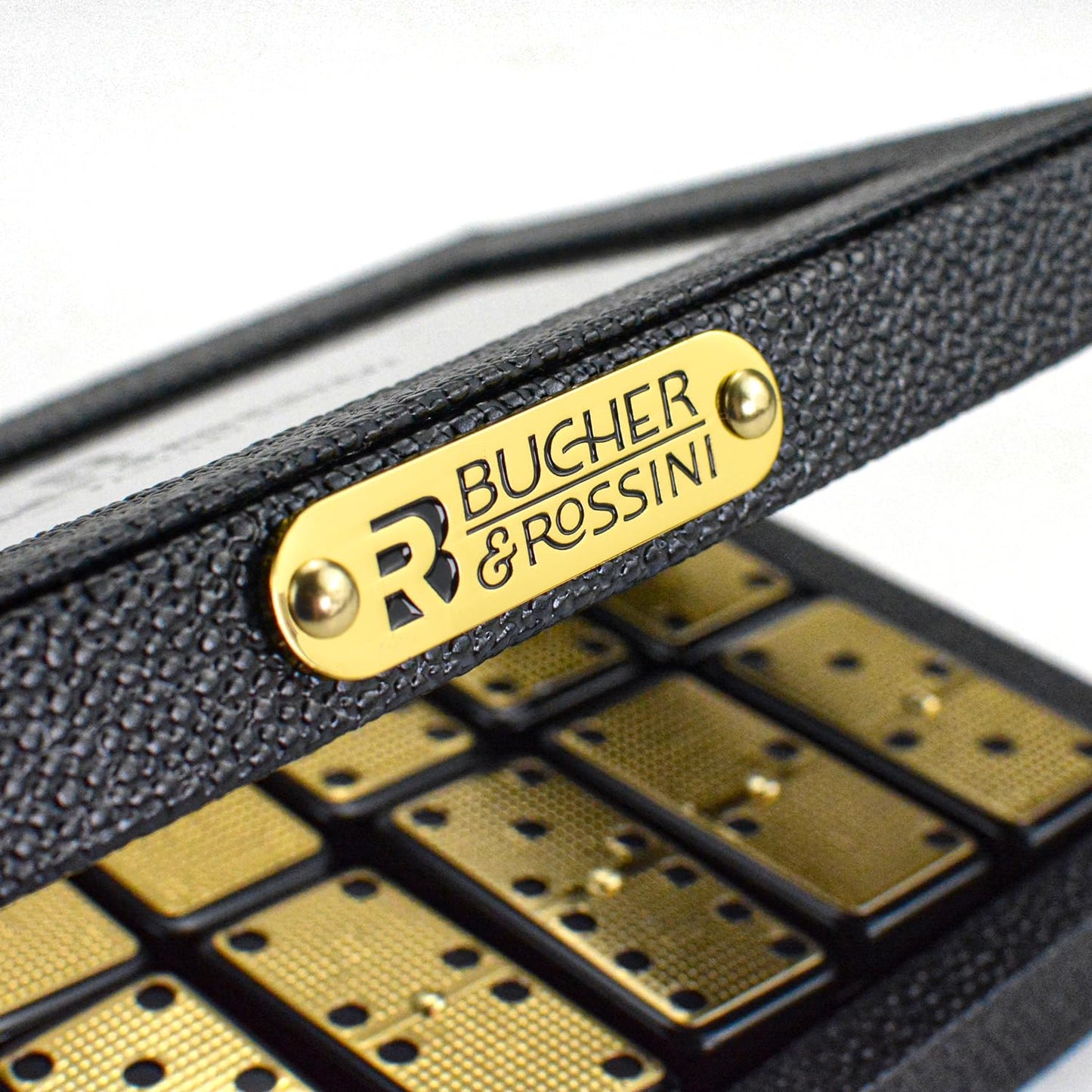 Bucher&Rossini Dominoes Set Double 6 - Claasic Black Domino's Game Set with Metal Surface for Adults and Kids Idea Gift Present for Domino Players or Family Game Night