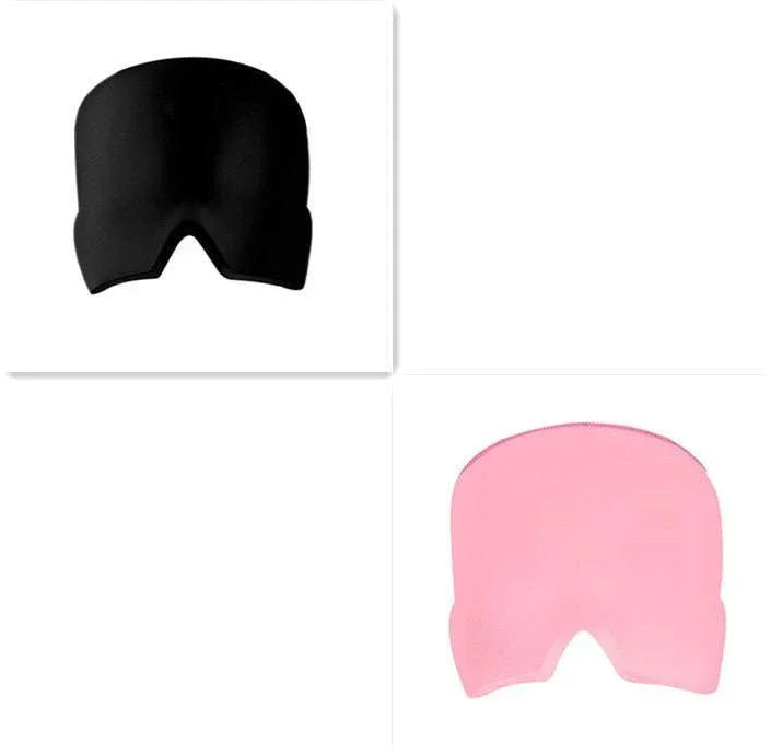 Two futuristic streetwear face masks in black and pink, smooth fabric, minimalist design