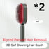 Red and black 3D self-cleaning hair brush with ergonomic handle and pressed bristles