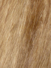 Close-up of light brown faux fur fabric, soft texture, suitable for outerwear or accessories