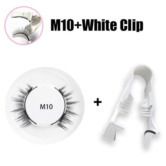 False eyelashes M10 with white plastic lash applicator clip, closeup view